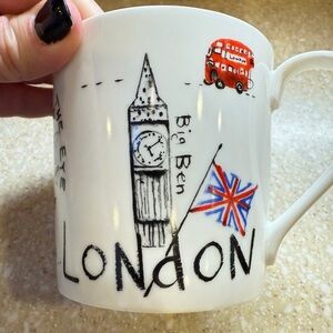 Whimsical London White Mug Black and Red Design Fine Bone China Rose of England